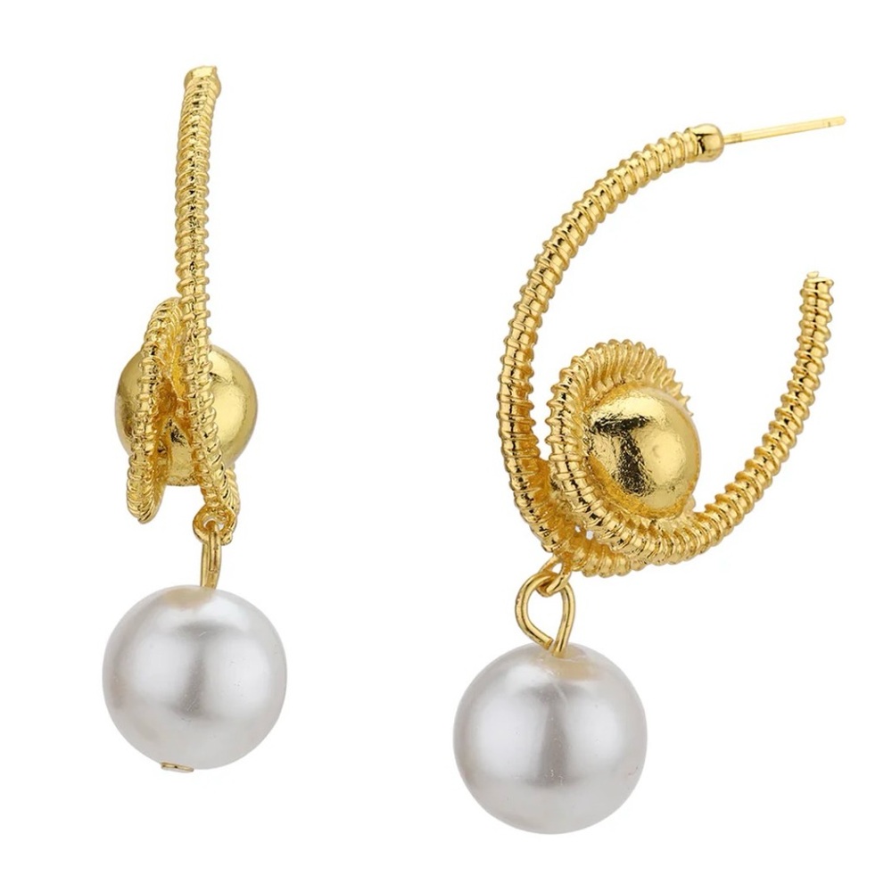 Elegant Gold and Pearl Drop Earrings - Picture 5 of 14